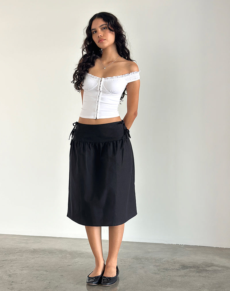 Image of Sasay Midi Skirt in Black Linen Rami