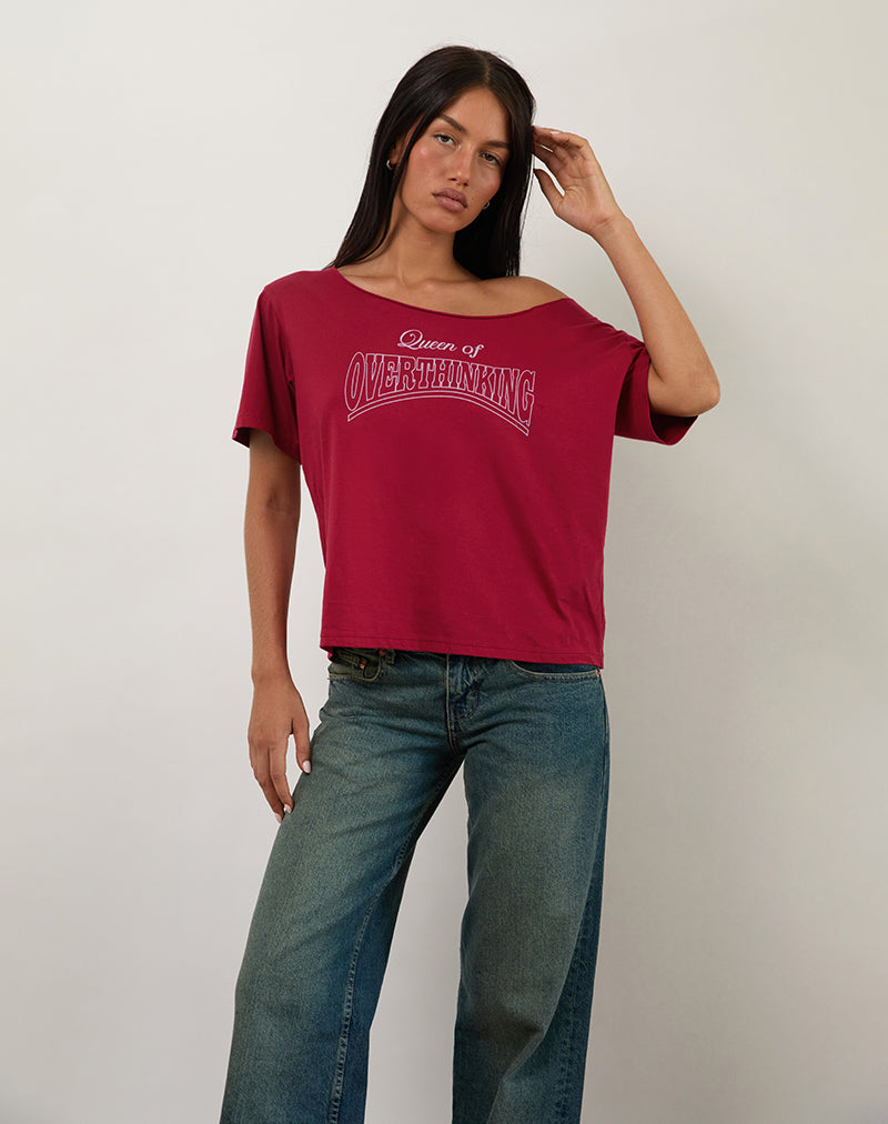 Scottie Slouchy Tee in Adrenaline Red with Overthinking Graphic