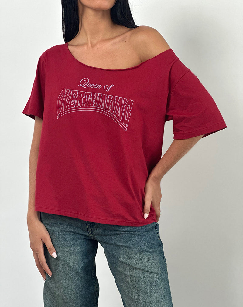 Scottie Slouchy Tee in Adrenaline Red with Overthinking Graphic