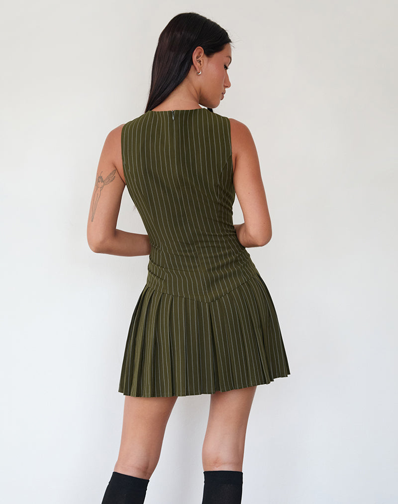 Image of Semasa Mini Dress in Khaki Pinstripe