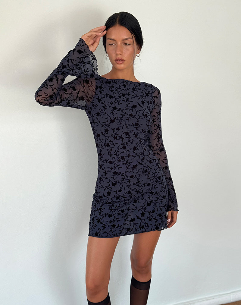 Navy long hot sale sleeve mini dress