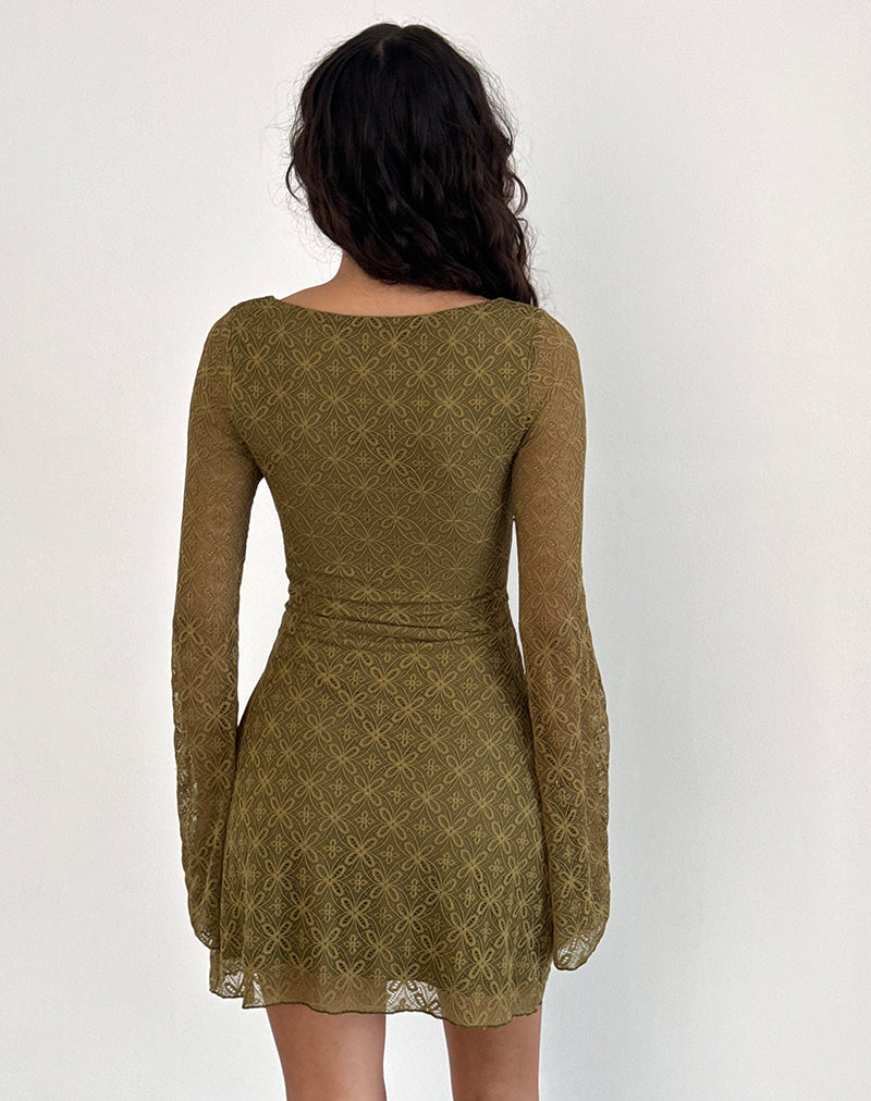 Image of Sevila Long Sleeve Mini Dress in Textured Moss Green