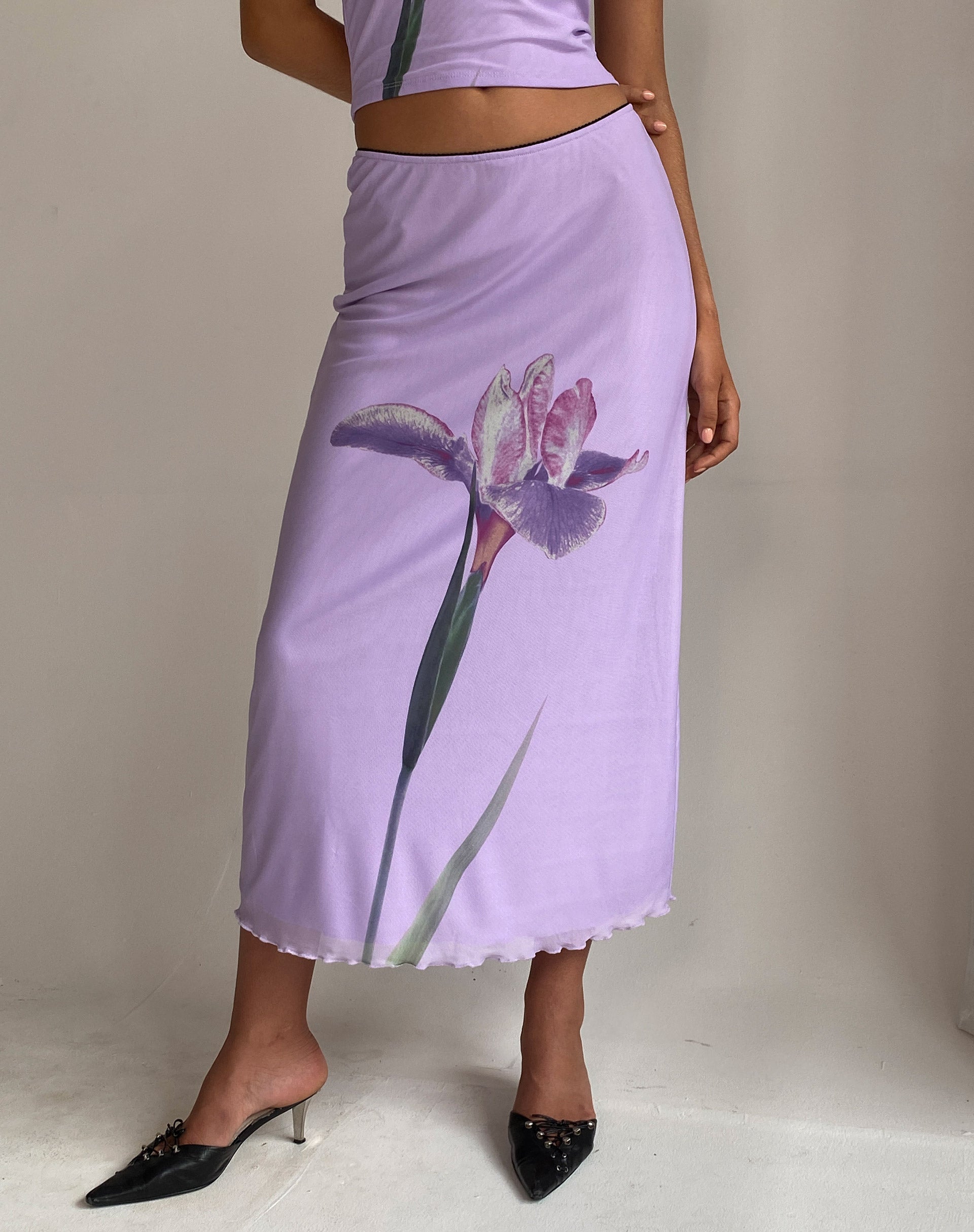 Lilac floral midi on sale skirt