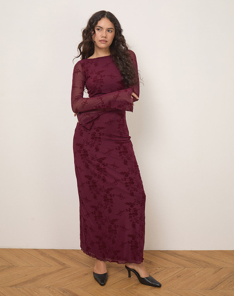 Image of Shaleed Dress in Botanical Flower Maroon