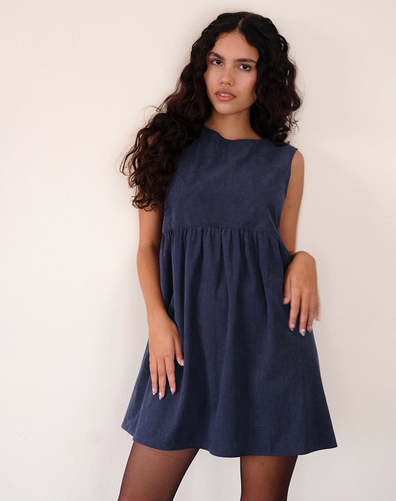 Image of Sheba Mini Dress in Babycord Ink Blue