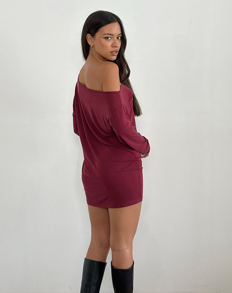 Image of Shelisa Slouchy Mini Dress in Deep Red