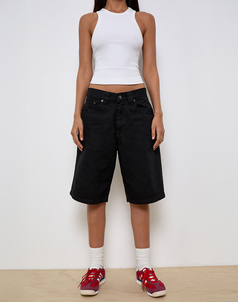 Low Rise Skater Shorts in Rinse Black Denim