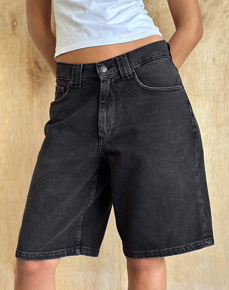 Low Rise Skater Shorts in Washed Black Grey Denim