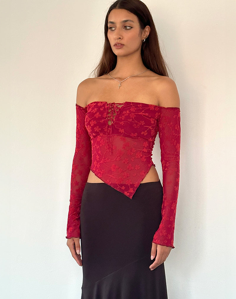 Sola Top in Grunge Floral Flock Red