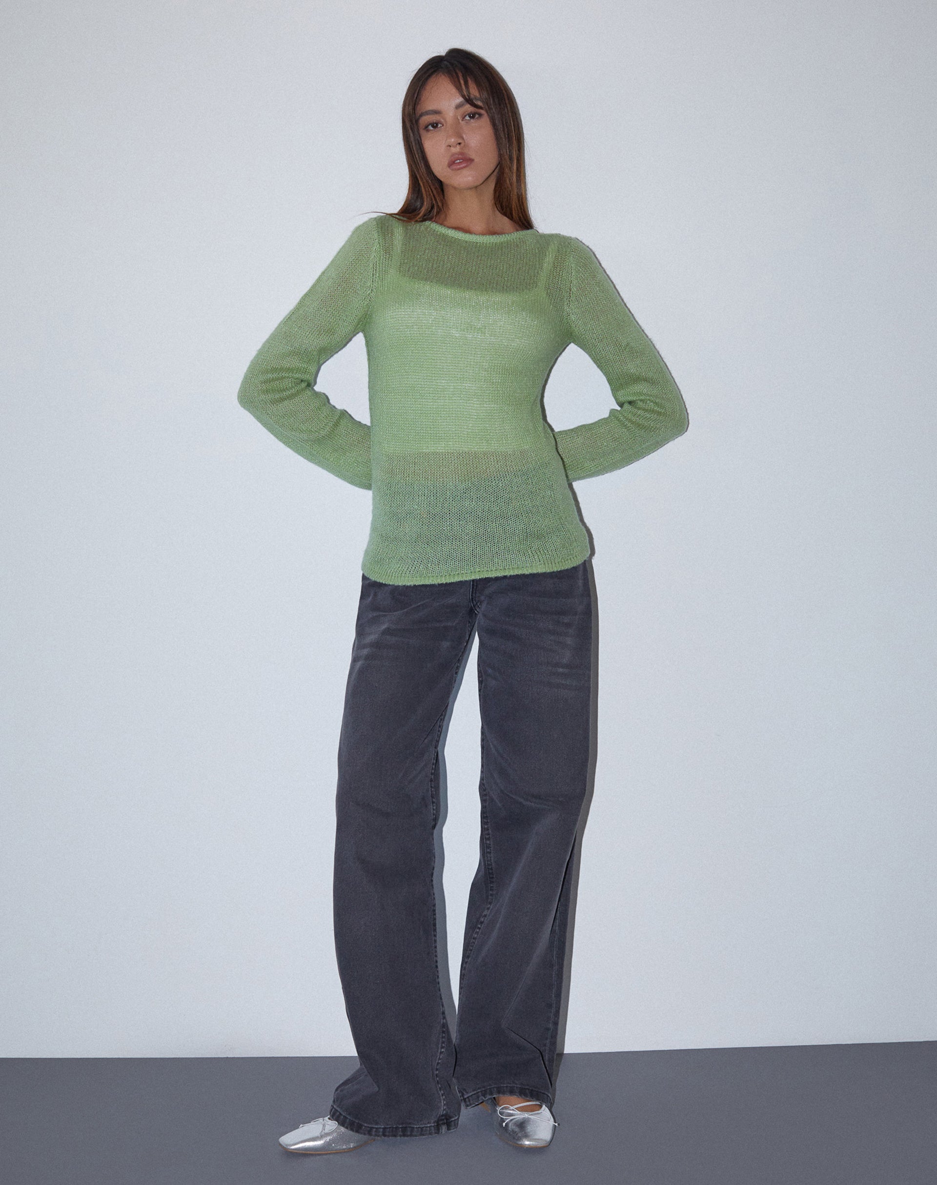 Light Green Long Sleeve Sheer-Knit Top | Sukana – motelrocks.com