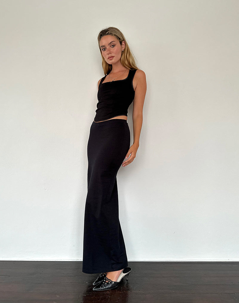 Black Lycra V Maxi Skirt Sunadia motelrocks