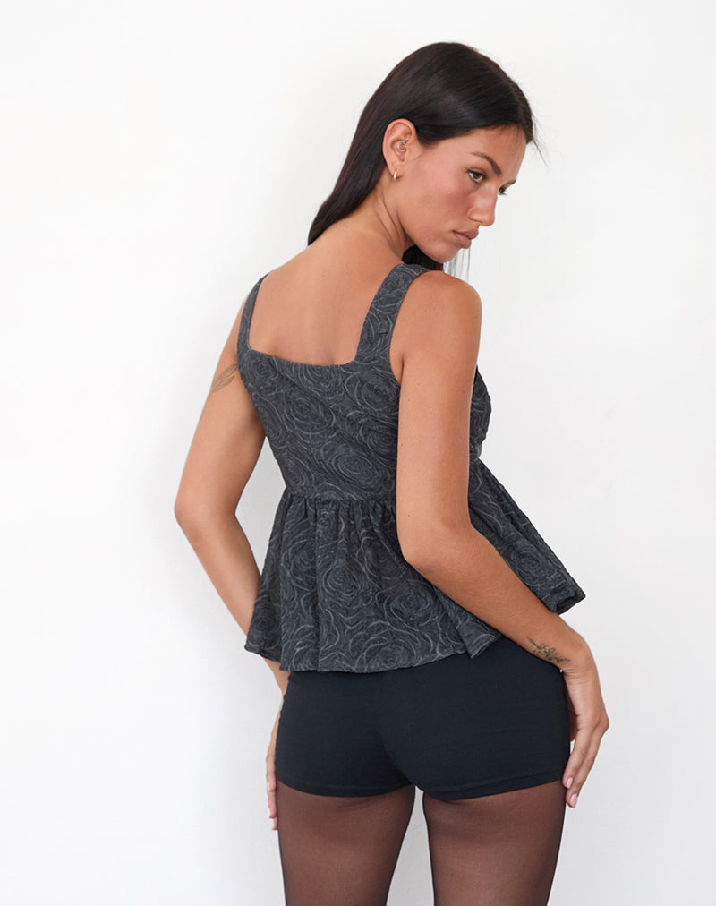 Image of Sunja Peplum Top in Textured Black Chiffon