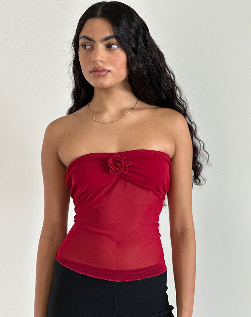 Image of Sunniva Bandeau Top in Cherry Mesh