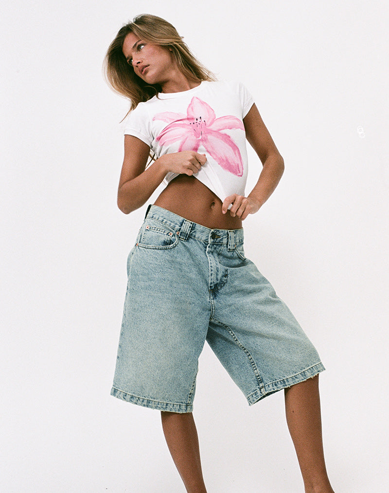 image of Low Rise Skater Short in Bleach Denim