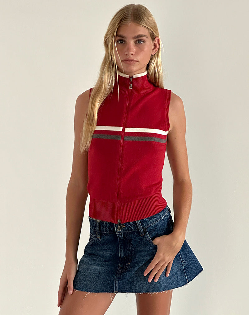 Tabeya Sleeveless Knit Jacket in Red