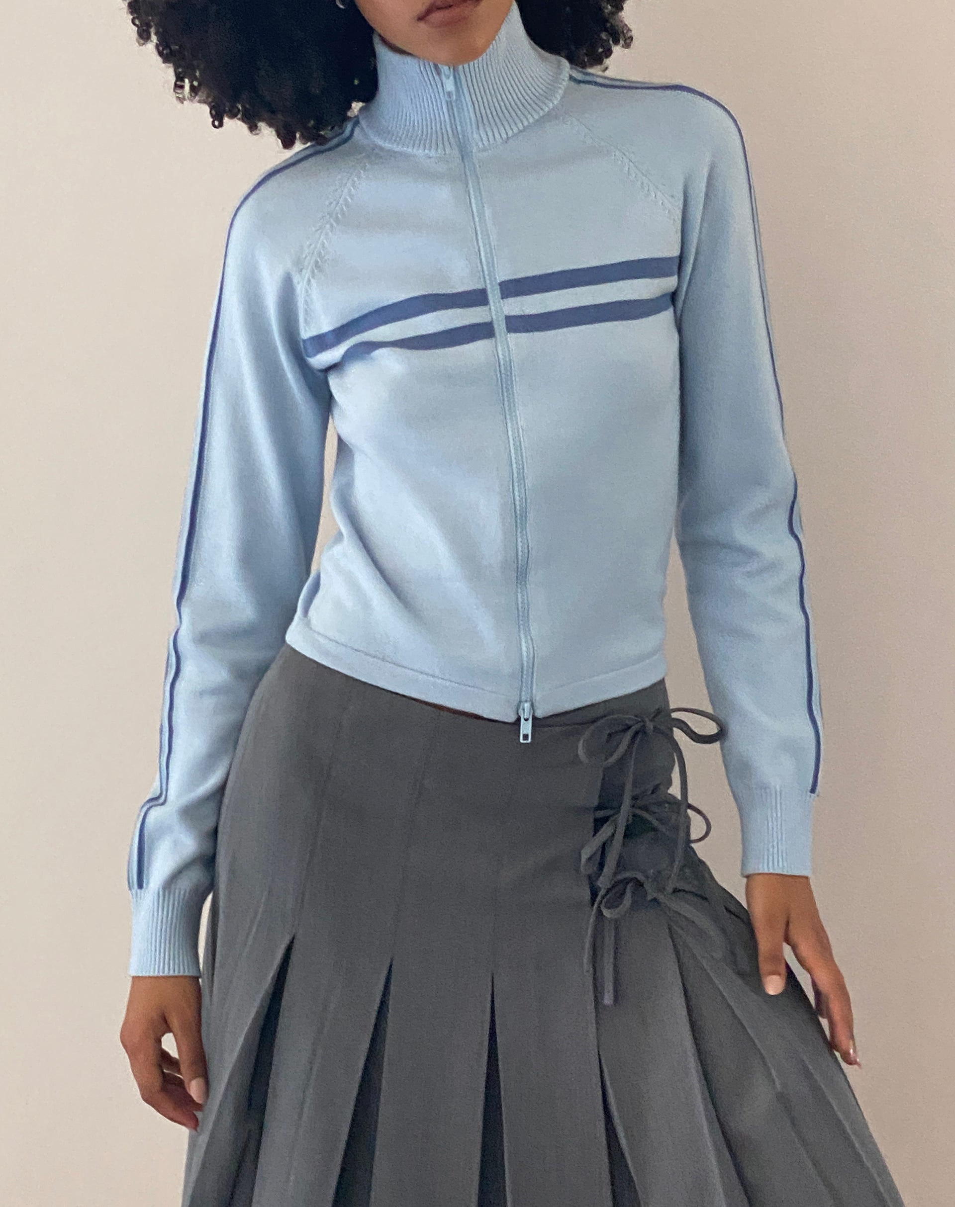 Light blue hotsell zip front skirt