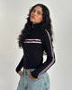 Image of Talisa Zip Through Jacket in Black with Pink Stripe