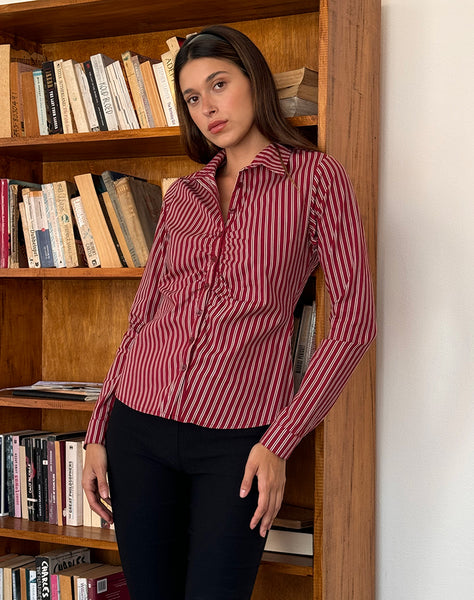 Maroon Stripe Fitted Shirt | Tarsi – motelrocks.com