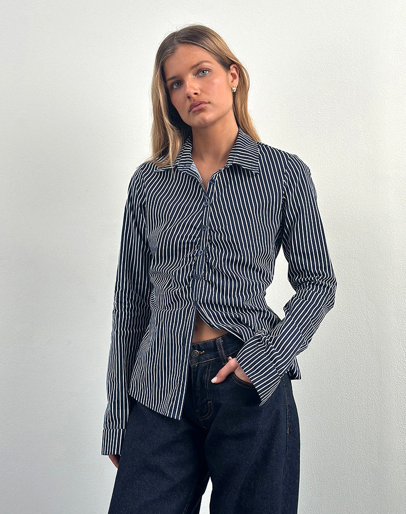 Image of Tarsi Fitted Shirt in Mono Stripe Navy