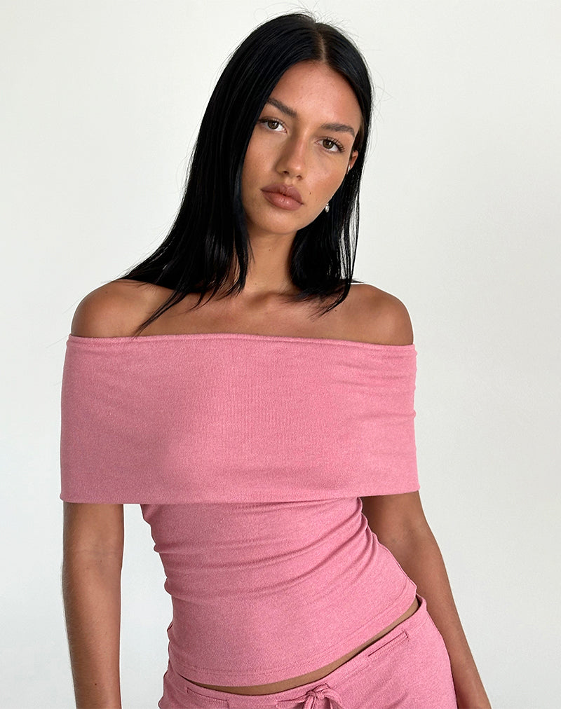 Image of Thalassa Off the Shoulder Top in Dusky Pink Sheer Knit