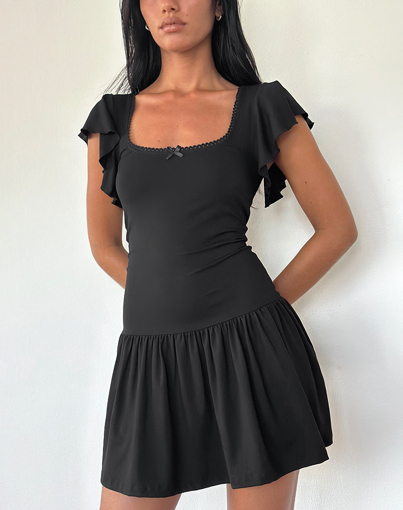 Image of Toinette Drop Waist Mini Dress in Black