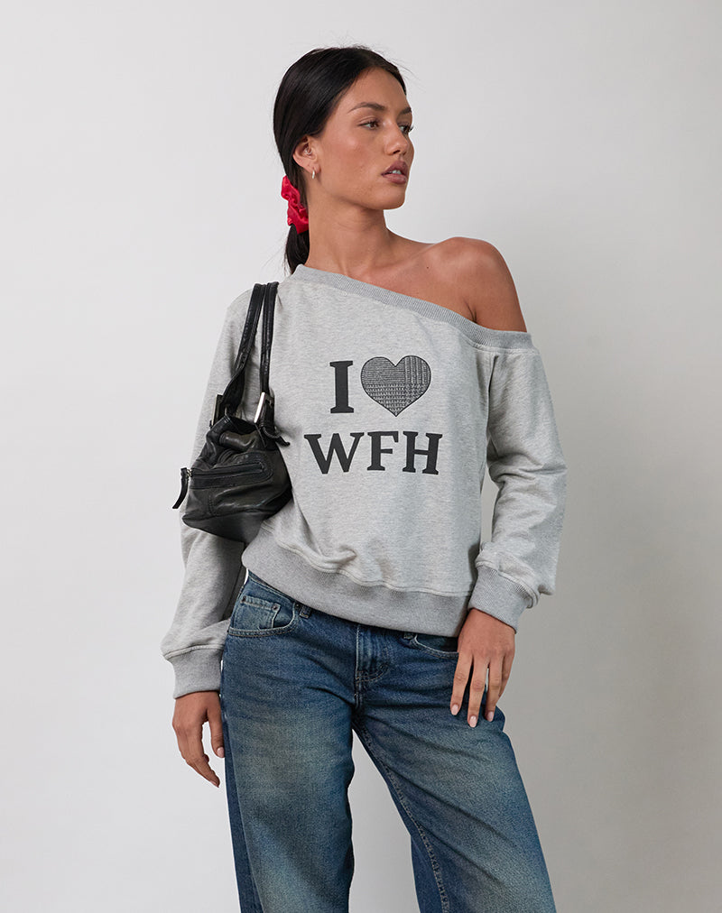 Toria Sweatshirt in Grey Marl with I Love WFH Graphic