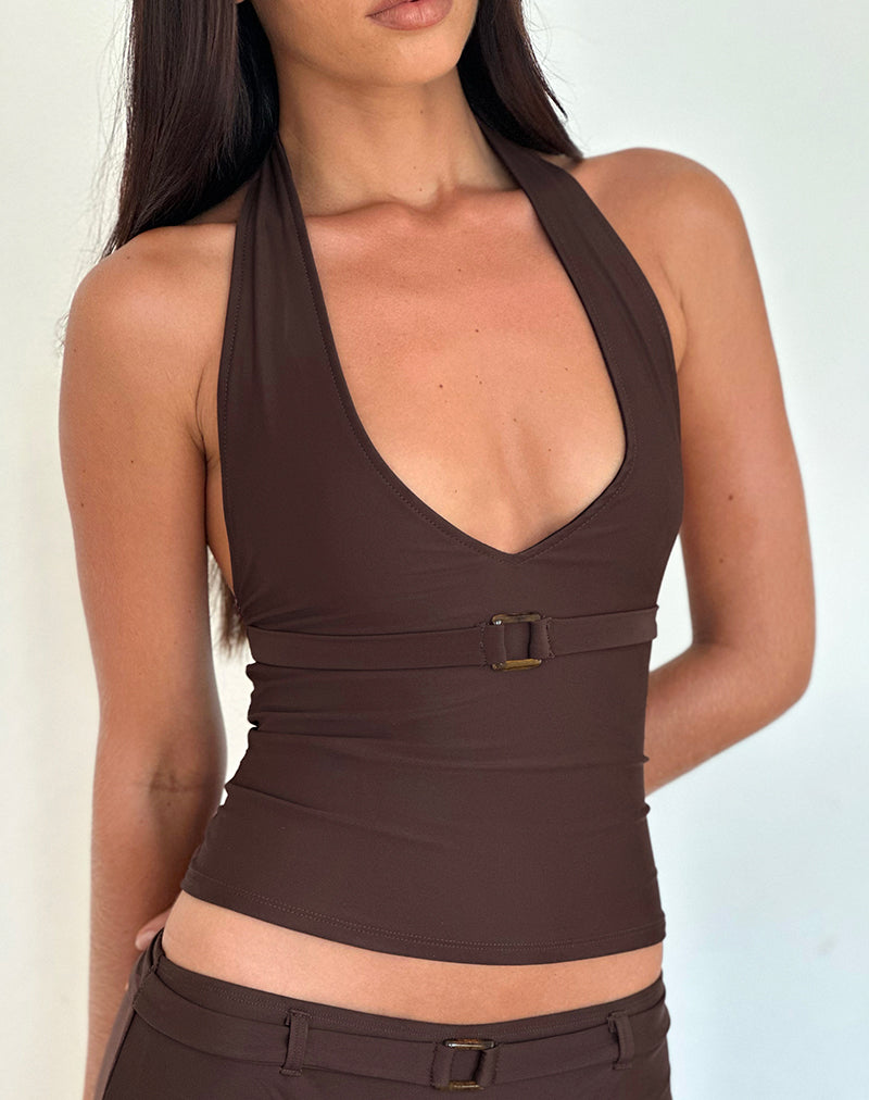 Image of Towi Swim Tank Top with Trim in Brown