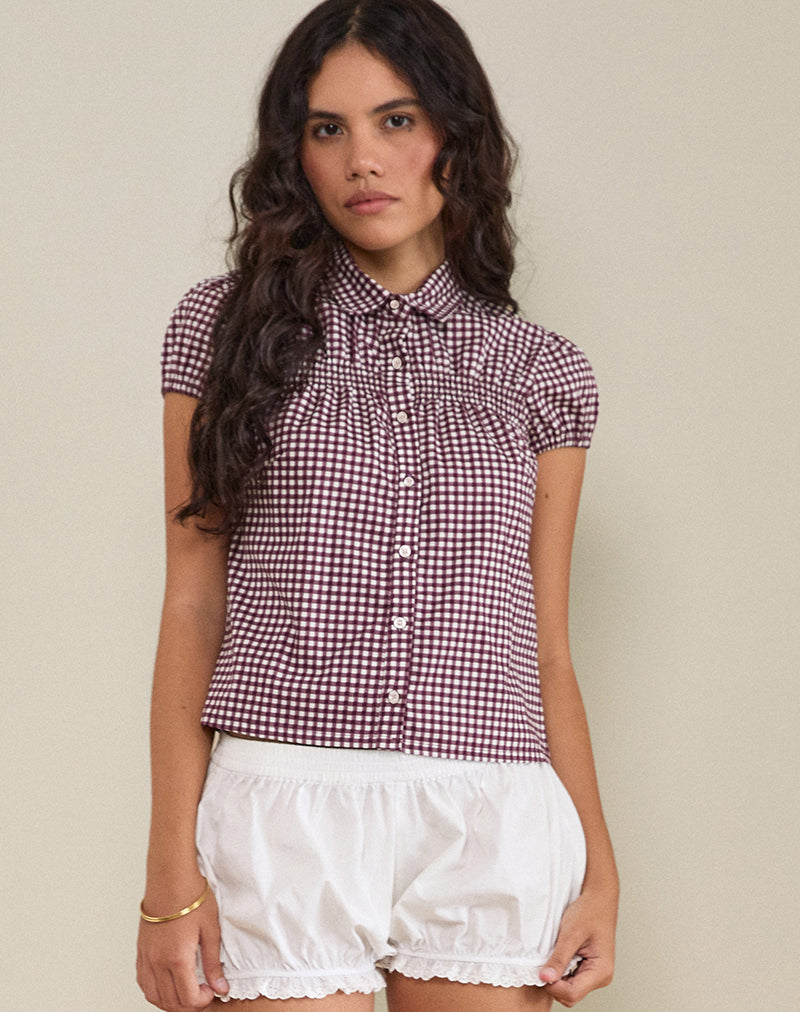 Image of Ulsan Fitted Shirt in Mini Gingham Wine