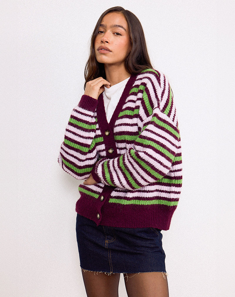 Image of Uriela Cardigan in Green Pink and Burgundy Stripes