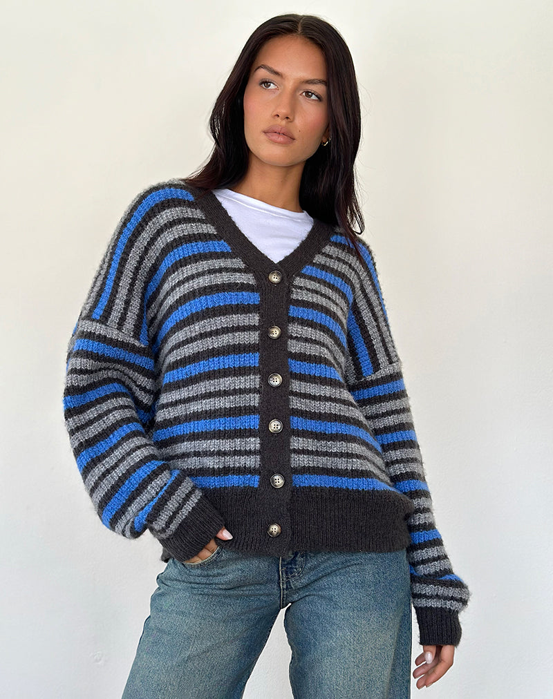 Image of Uriela Cardigan in Light Grey and Blue Grey Stripe