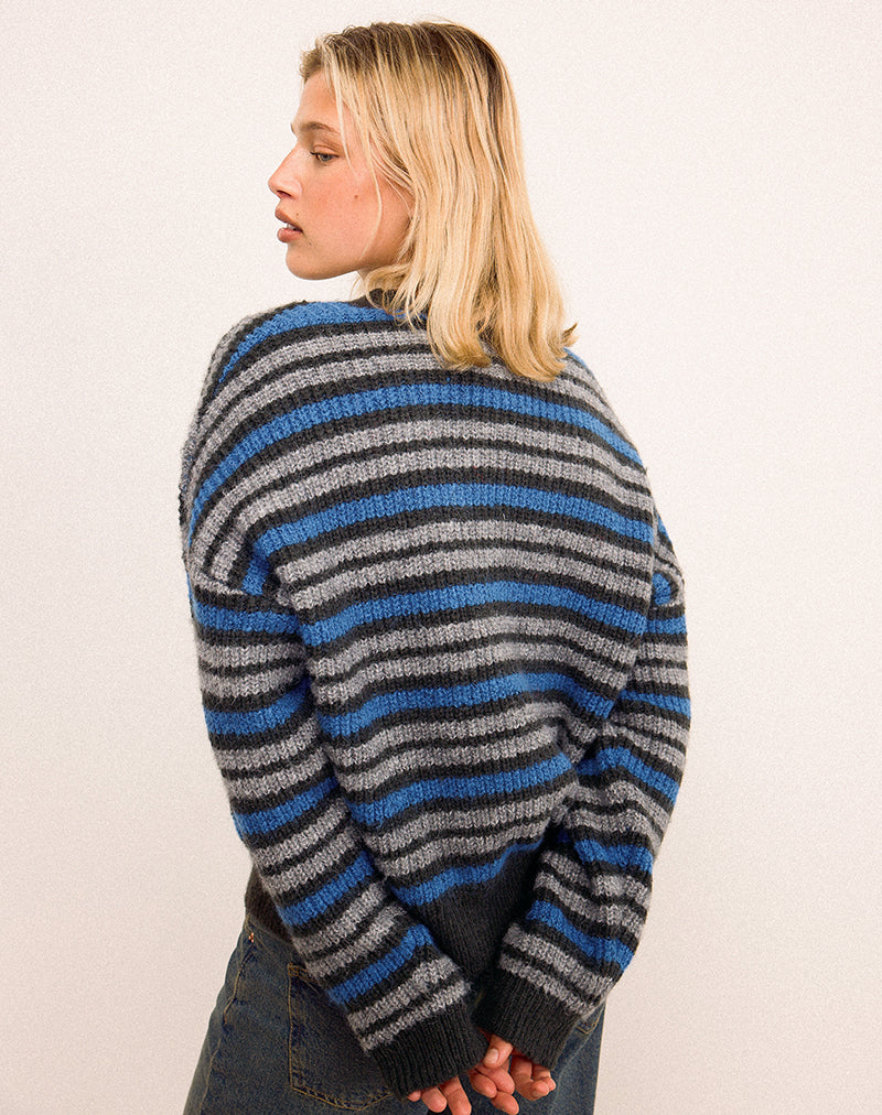 Image of Uriela Cardi in Light Grey and Blue Grey Stripe