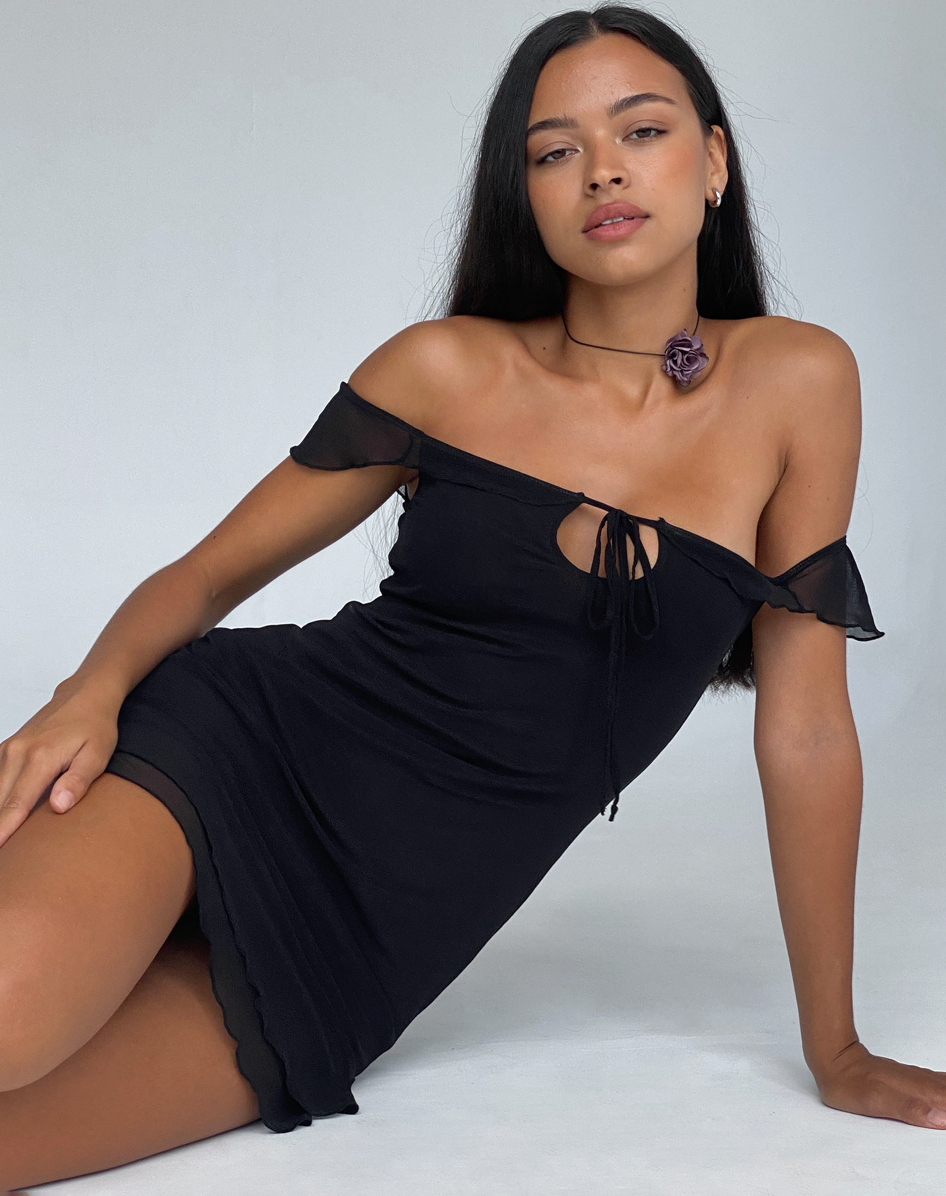 Black bardot mini dress best sale