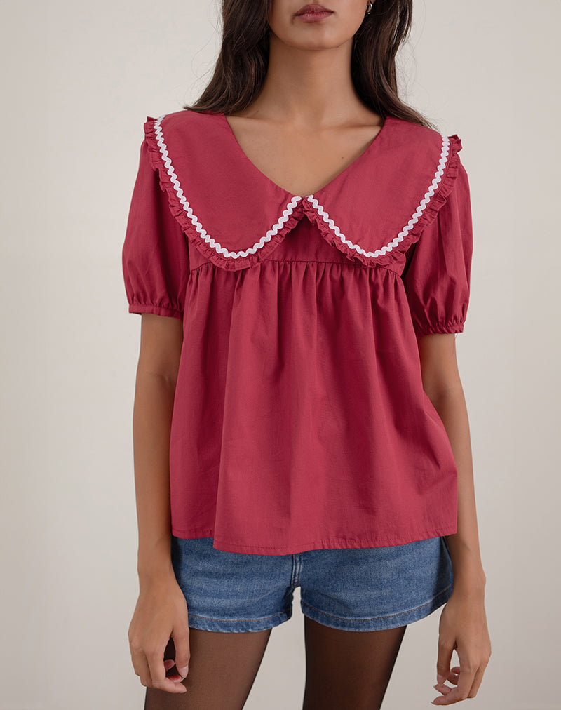 Image of Viana Blouse in Adrenaline Red with White Trim