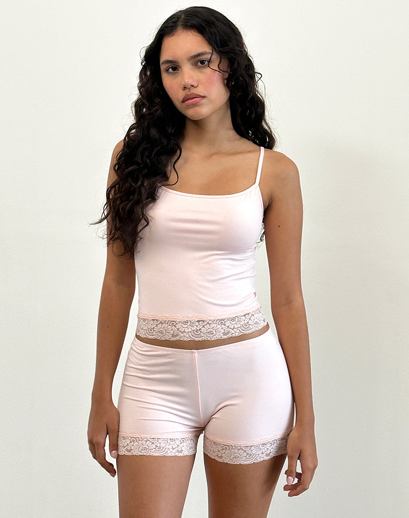 Kuden Lace Hem Micro Shorts in Soft Jersey Pink