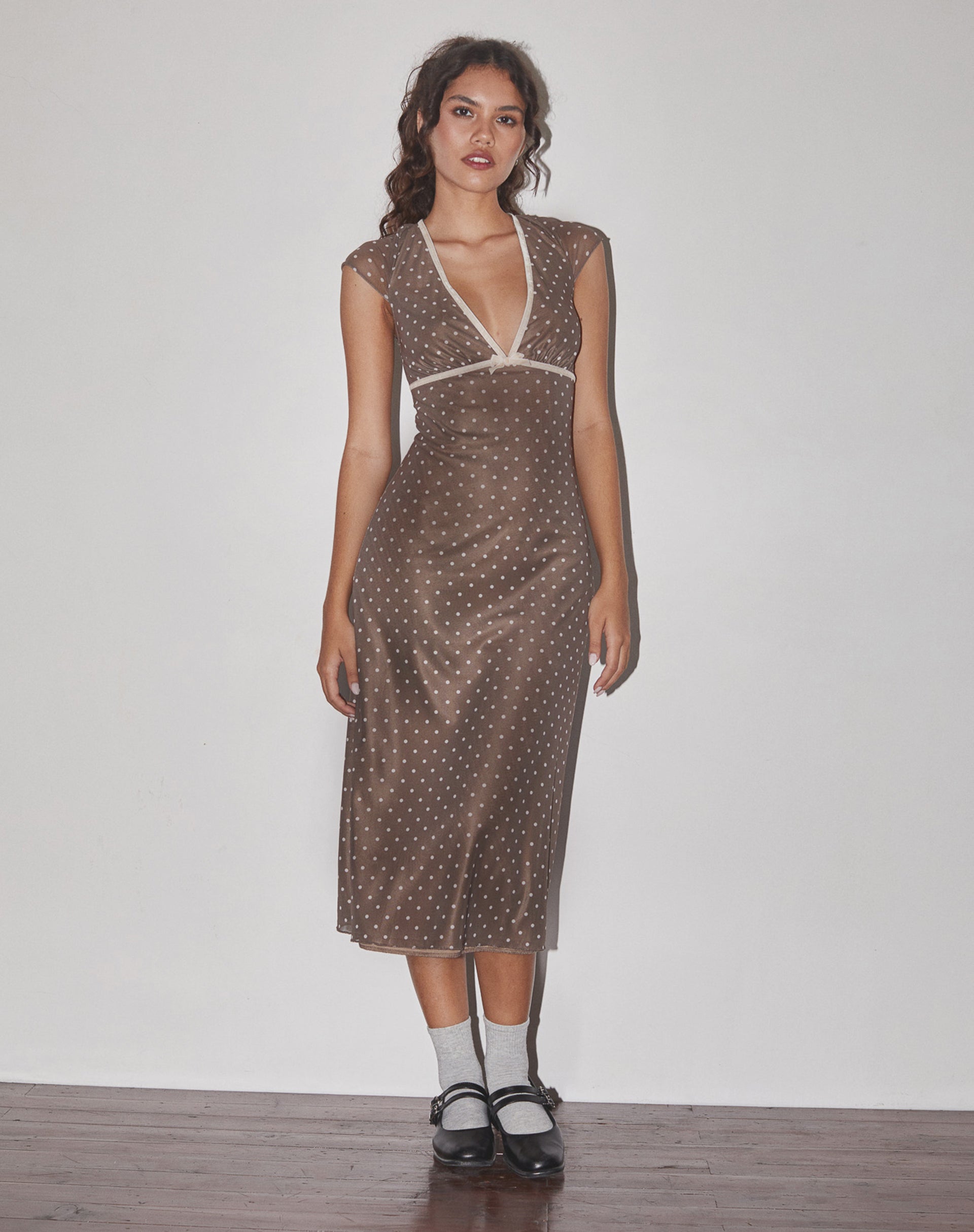 Coffee coloured shop polka dot dress