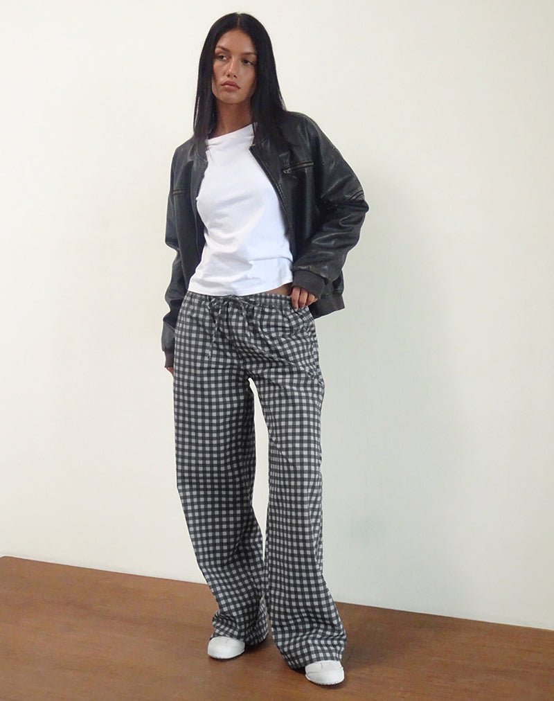 Image of Wasic Wide Leg Linen Trouser in Tonal Black and Grey Gingham