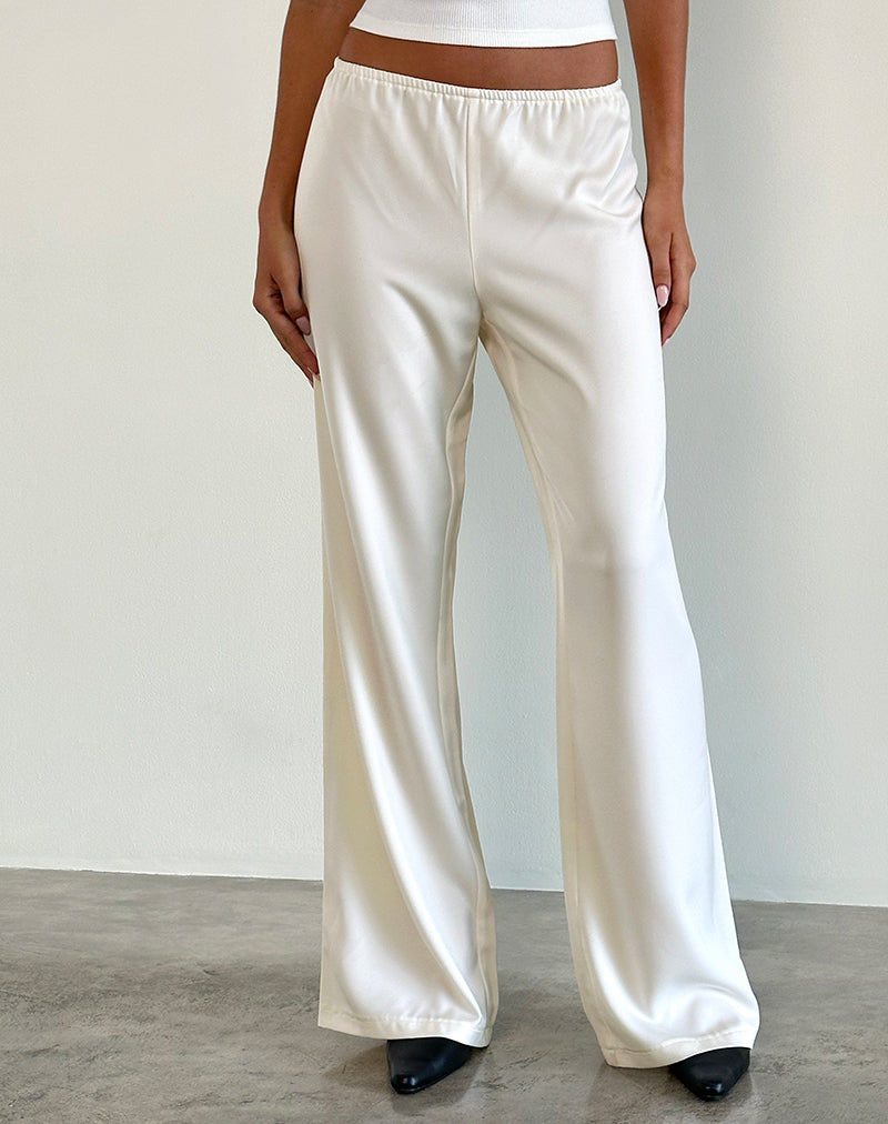 Waski Wide Leg Trouser in Satin Ivory