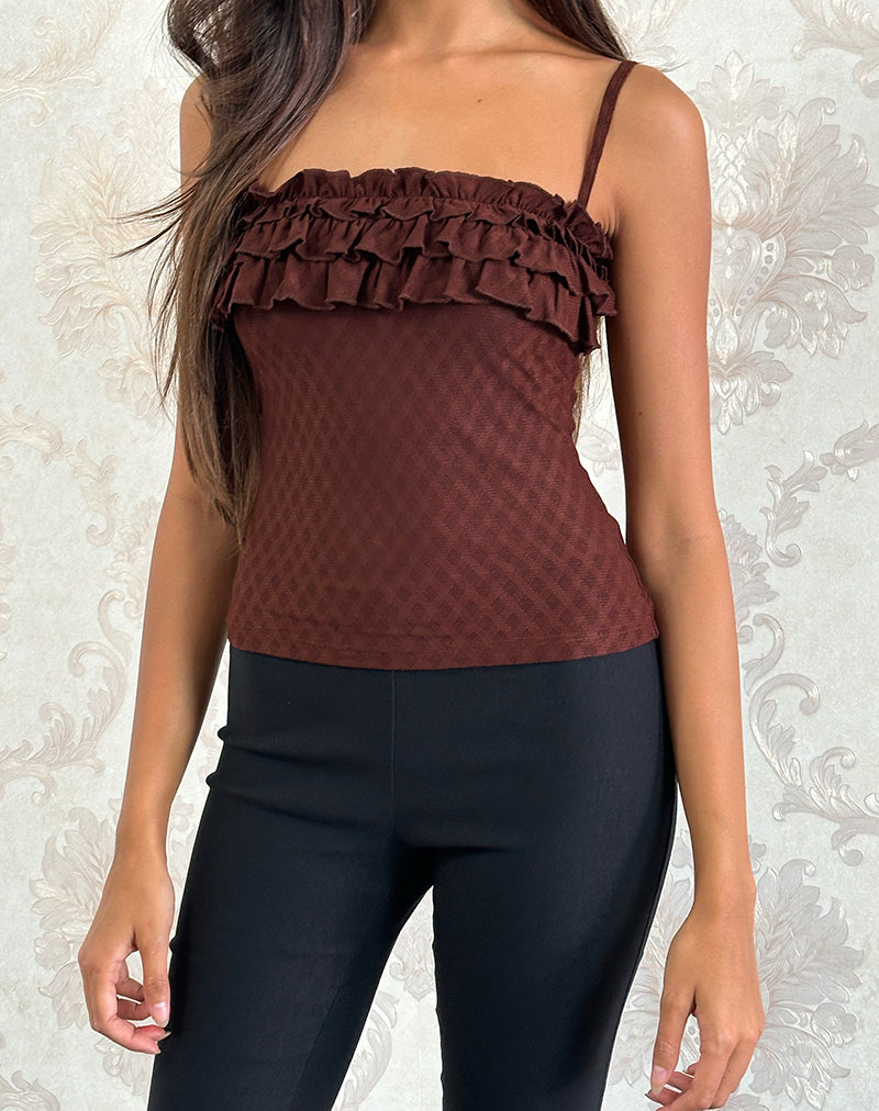 Wendy Ruffle Cami Top in Argyle Mesh Brown