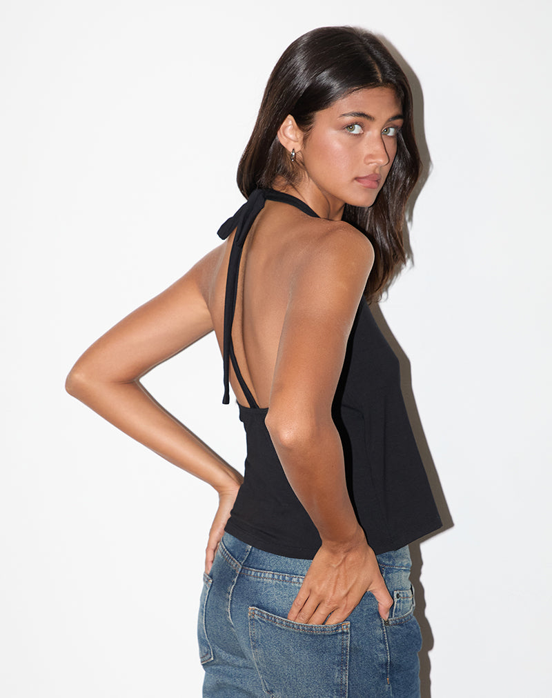 Image of Wisty Halter Neck Wrap Top in Jersey Black