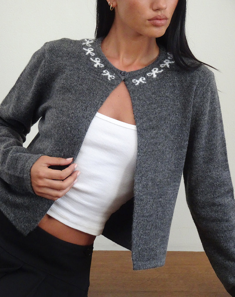 Image of Wunara Cardi in Grey with Ivory Bows