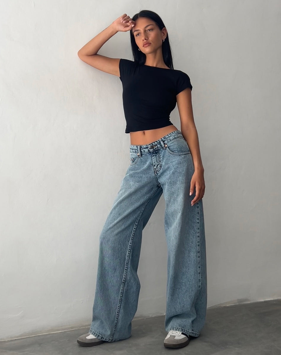 Blue Wash Extra Wide Low Rise Jeans | Roomy – motelrocks.com