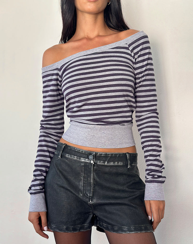 Yacin Slouchy Top in Grey and Black Stripe