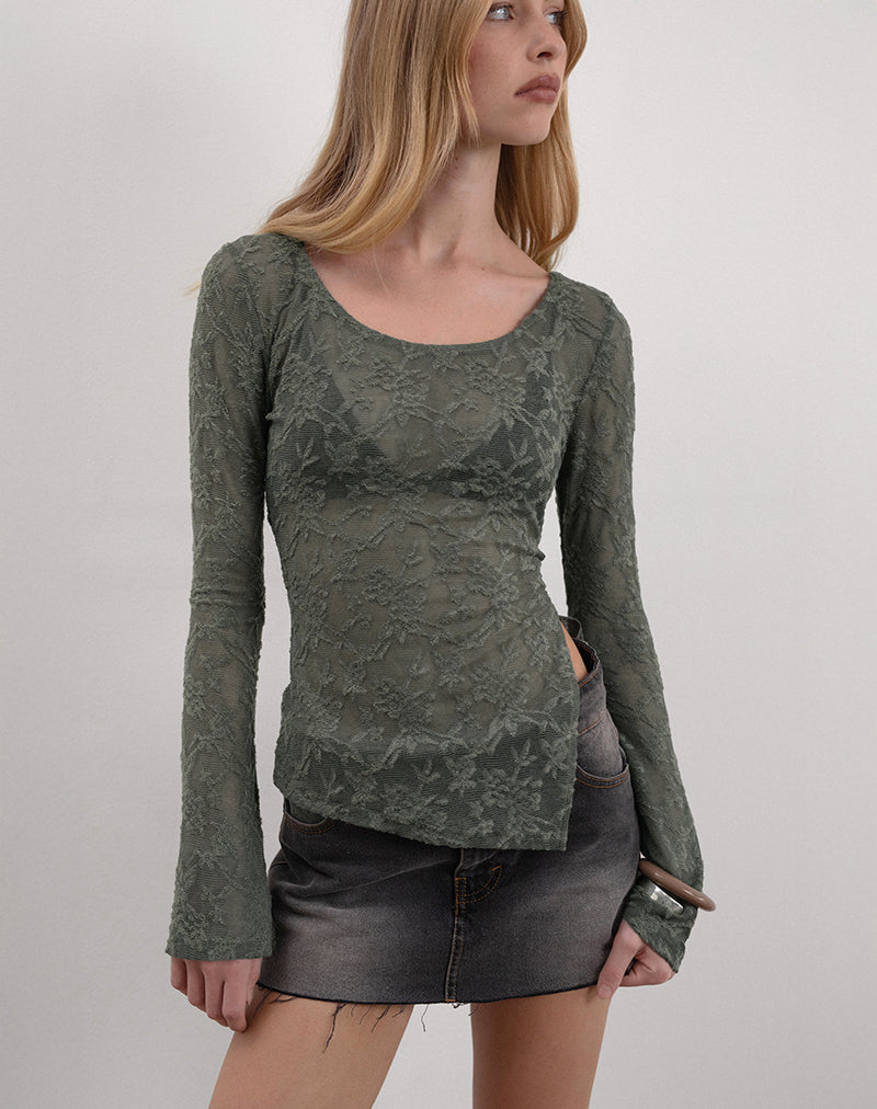 Image of Yamari Top in Jacquard Knit Green