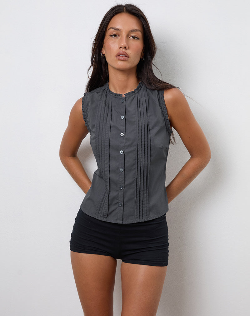 Image of Yara Blouse in Poplin Charcoal Grey