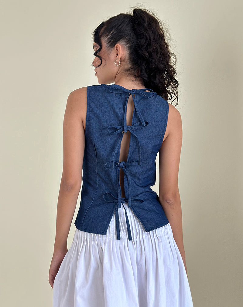 Yashia Tie Top in Denim Chambray Indigo