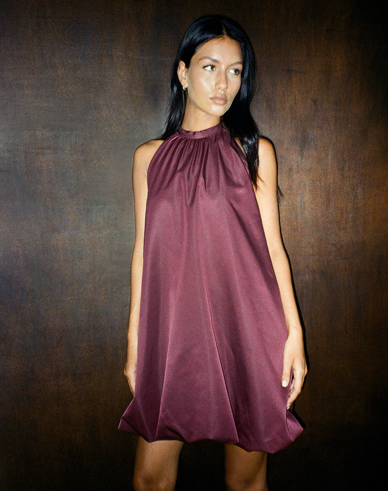 Image of Yusna Puffball Mini Dress in Dark Berry