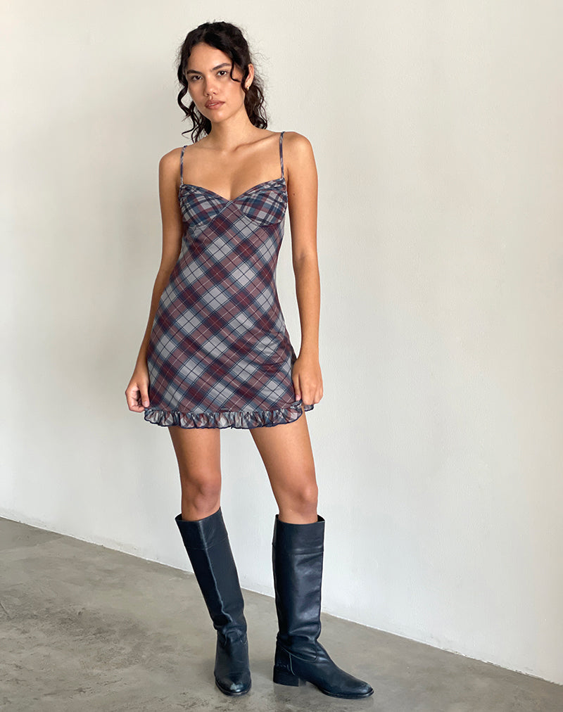 Image of Zeinari Mini Dress in Diagonal Check Navy