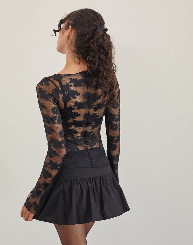 Image of Zerlin Unlined Long Sleeve Top in Lace Black