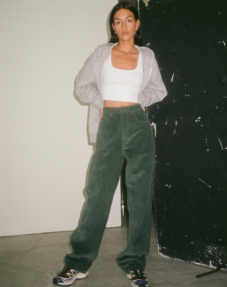 Dark Green Wide Leg Trousers | Parallel – motelrocks.com