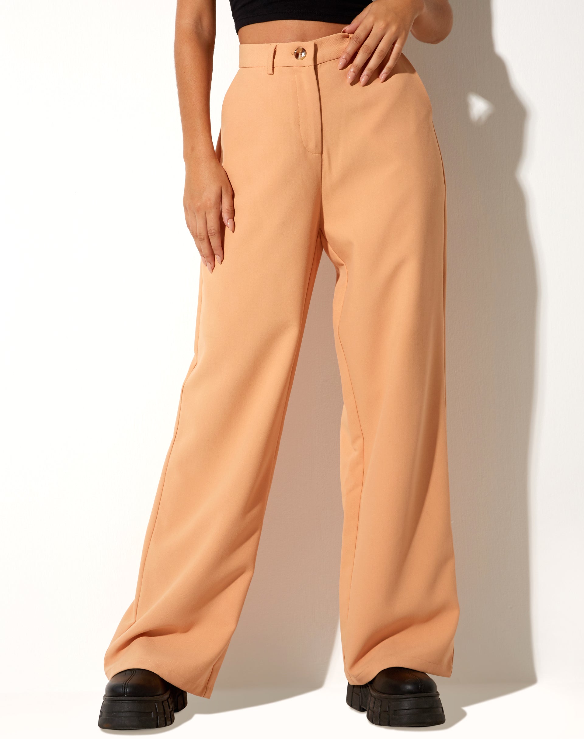 Peach High Waisted Wide Leg Trousers | Abba – motelrocks.com